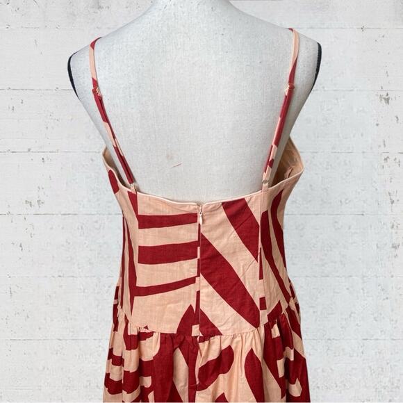 NWT Mon Renn Surreal Midi Dress Tropico Print Red Size Large Cotton Vacation - Picture 7 of 12